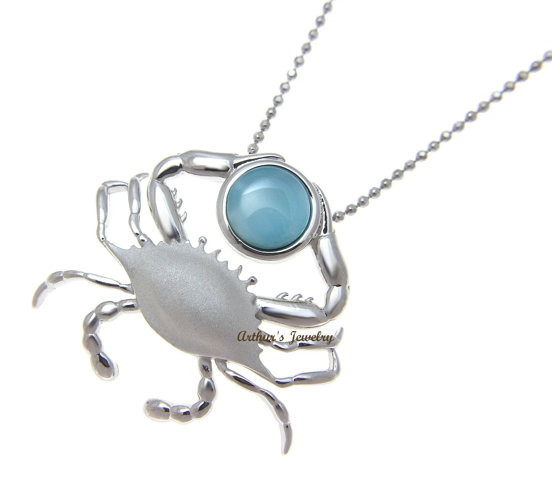 GENUINE NATURAL LARIMAR HAWAIIAN CRAB SLIDE PENDANT HEAVY 925 STERLING SILVER