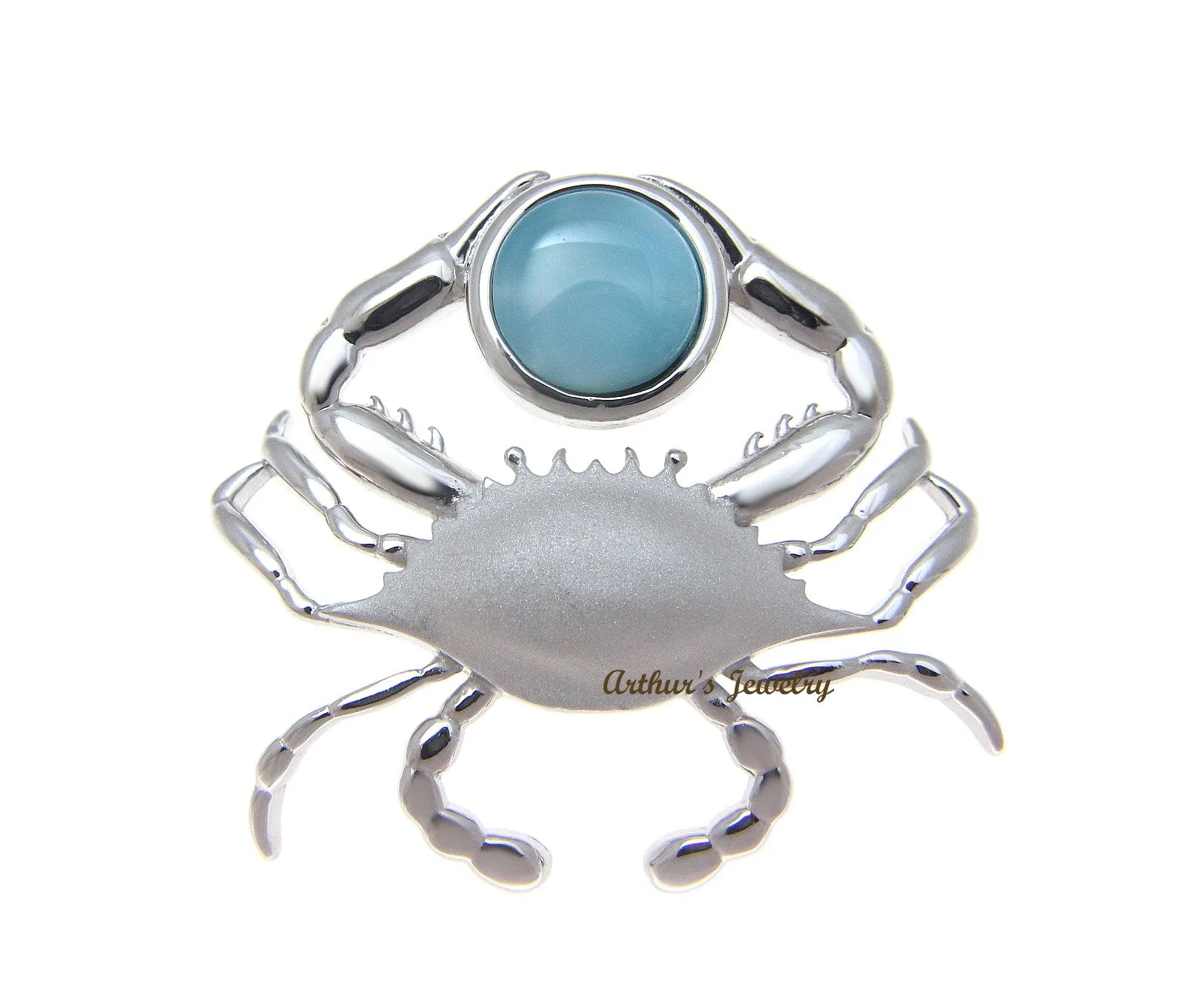 GENUINE NATURAL LARIMAR HAWAIIAN CRAB SLIDE PENDANT HEAVY 925 STERLING SILVER