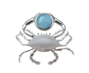 GENUINE NATURAL LARIMAR HAWAIIAN CRAB SLIDE PENDANT HEAVY 925 STERLING SILVER