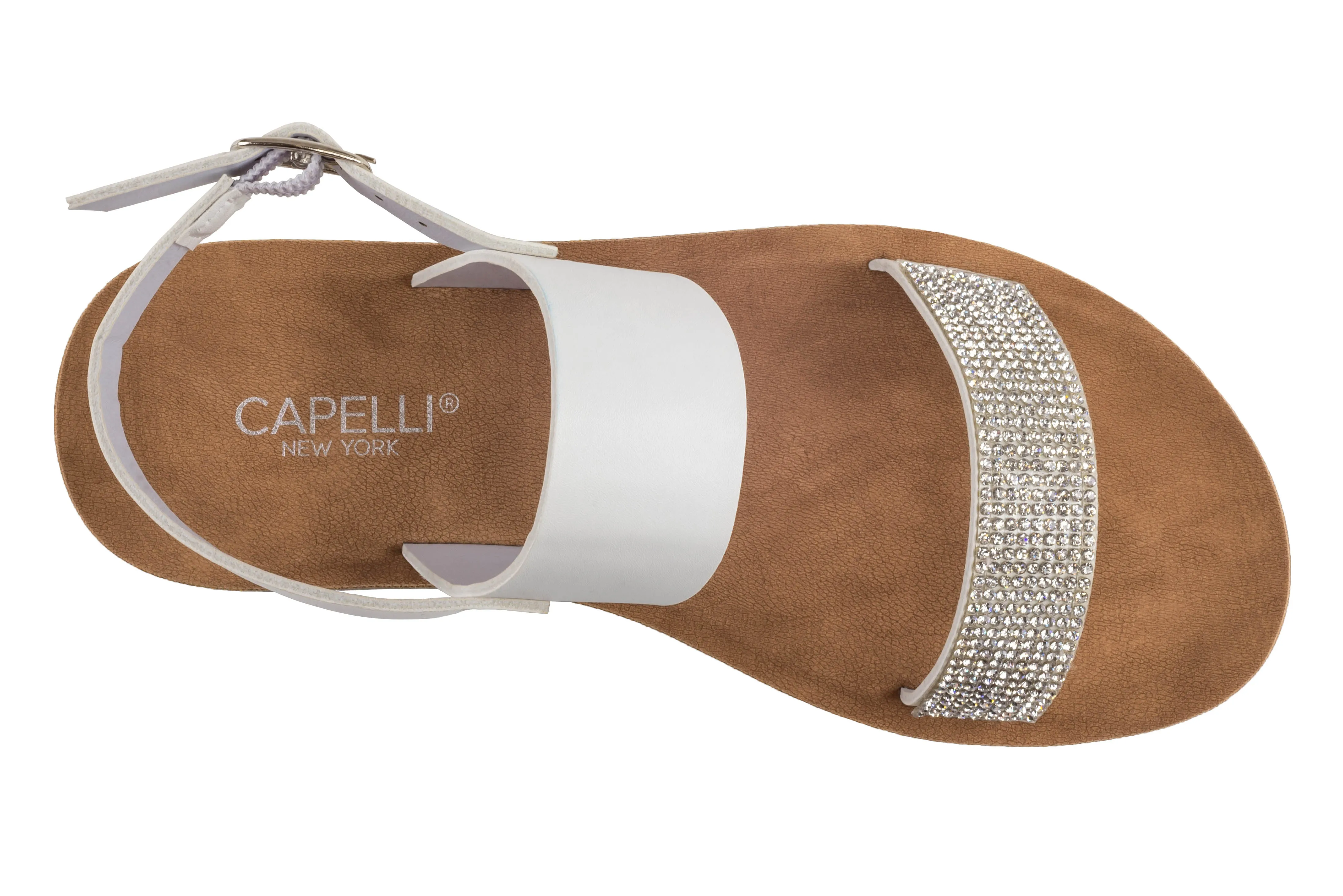 Girls Faux Leather with Rhinestone Trim and Ankle Strap Sandal