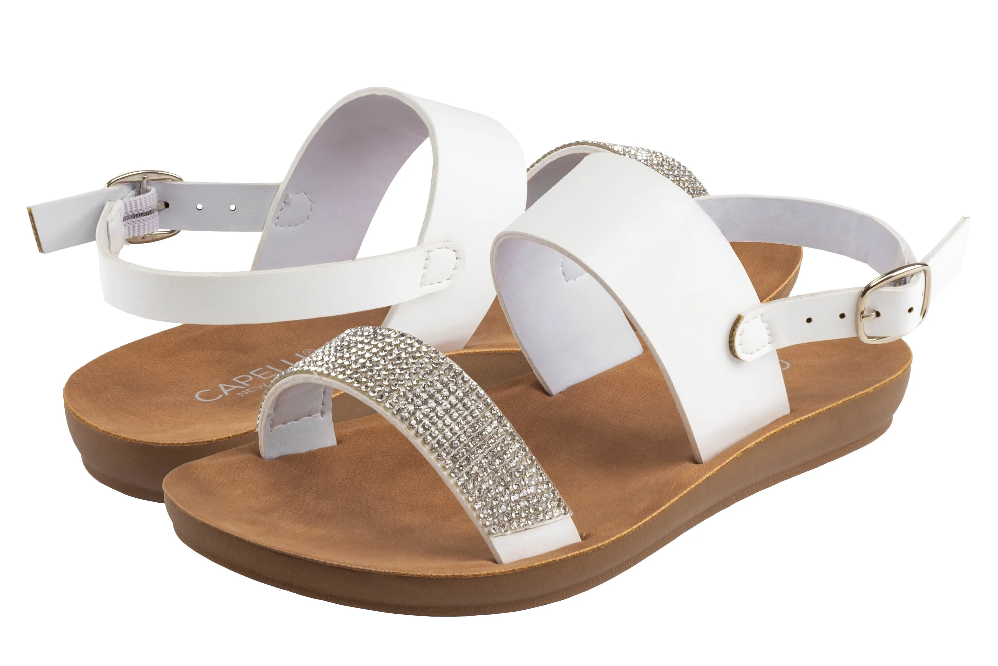 Girls Faux Leather with Rhinestone Trim and Ankle Strap Sandal