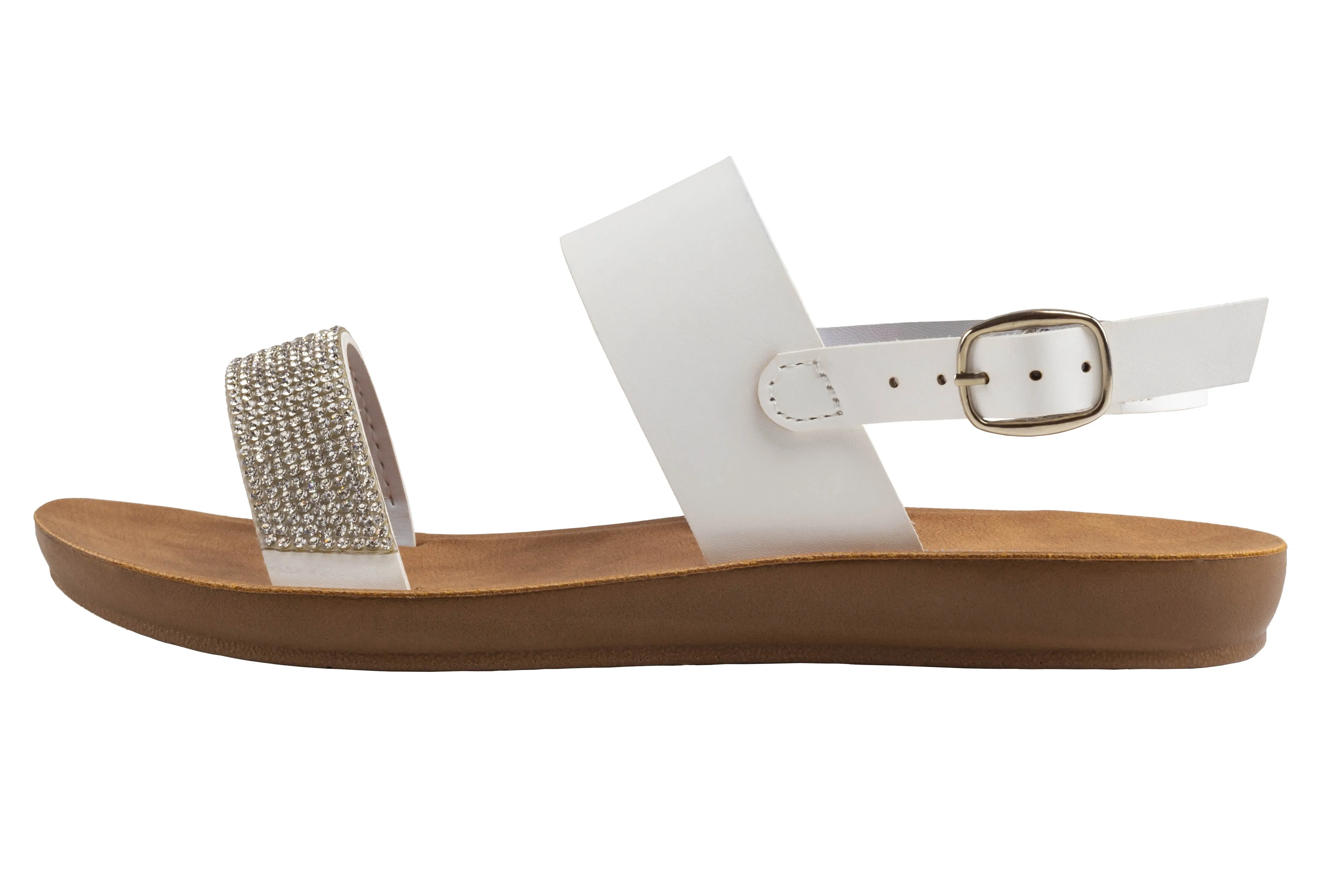 Girls Faux Leather with Rhinestone Trim and Ankle Strap Sandal