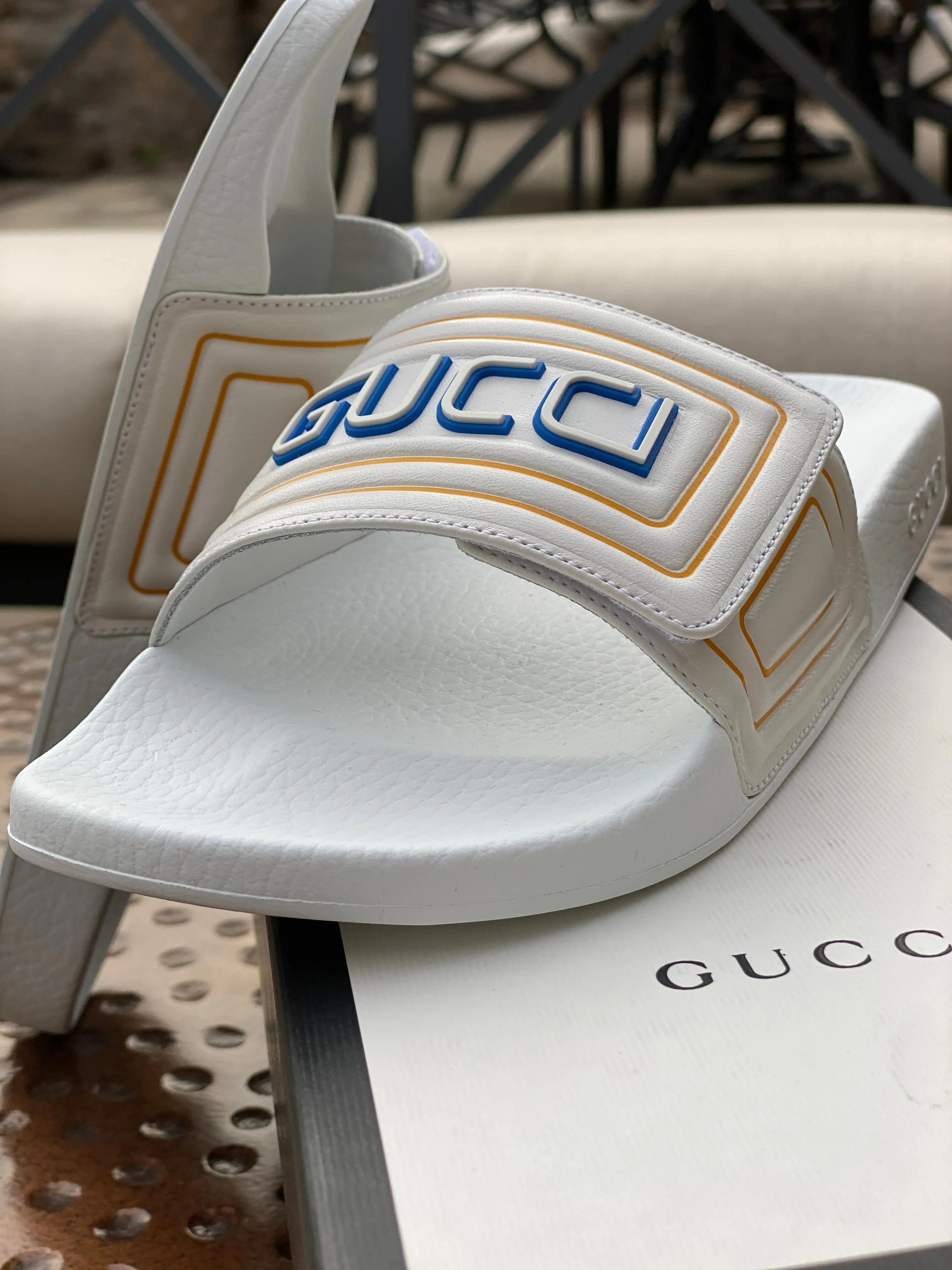 Gucci Logo Leather Slide in White