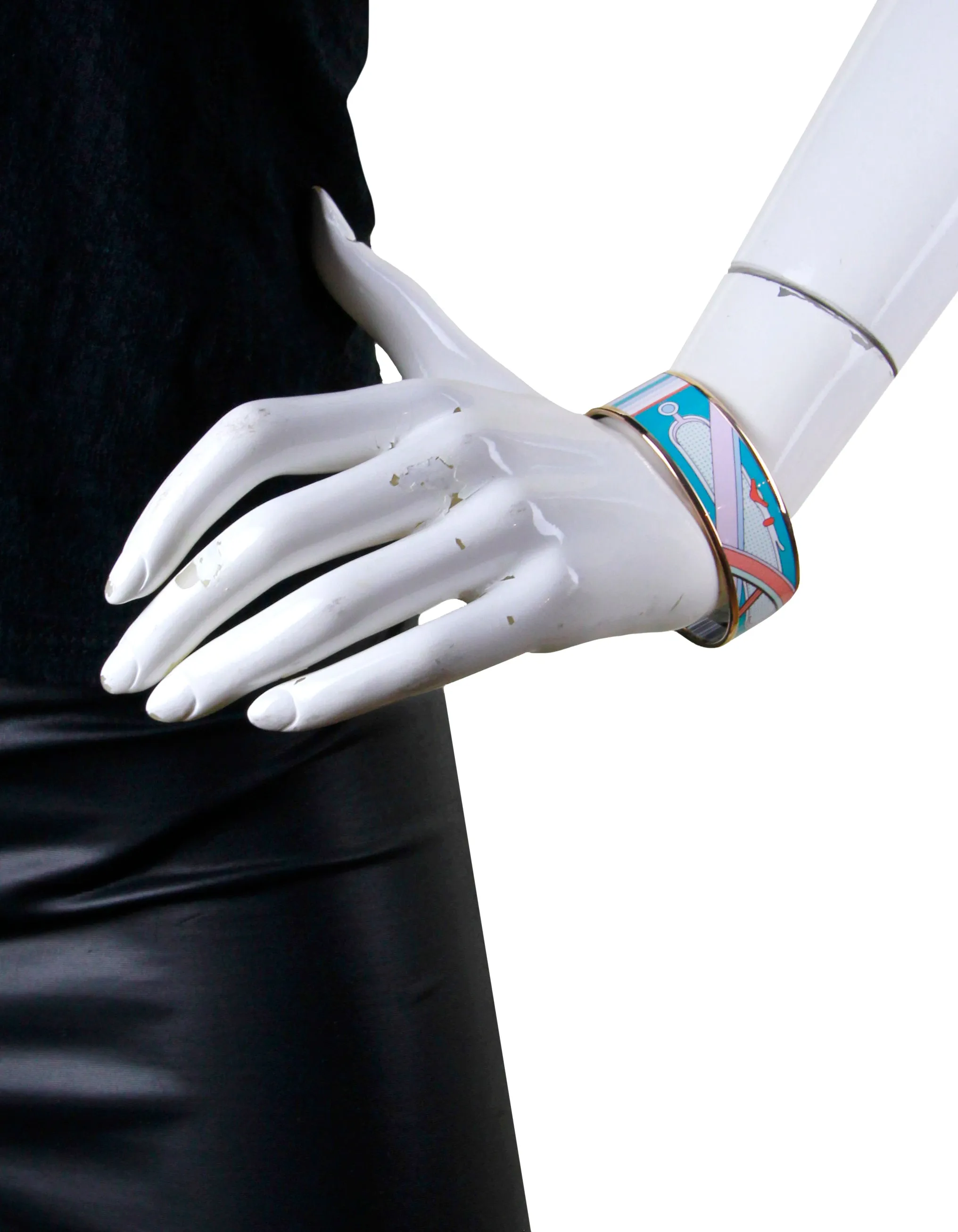 Hermes NEW Rose Gold/Miami Washingtons Carriage Wide Enamel Bangle sz 65