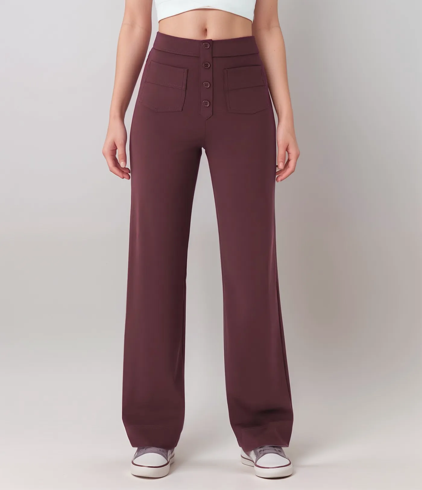 High-Waisted Pants – Button Front – Stretch Comfort Fit