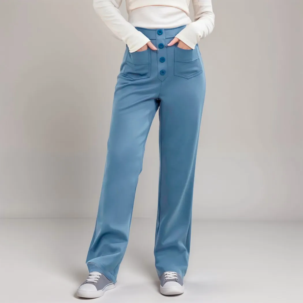 High-Waisted Pants – Button Front – Stretch Comfort Fit