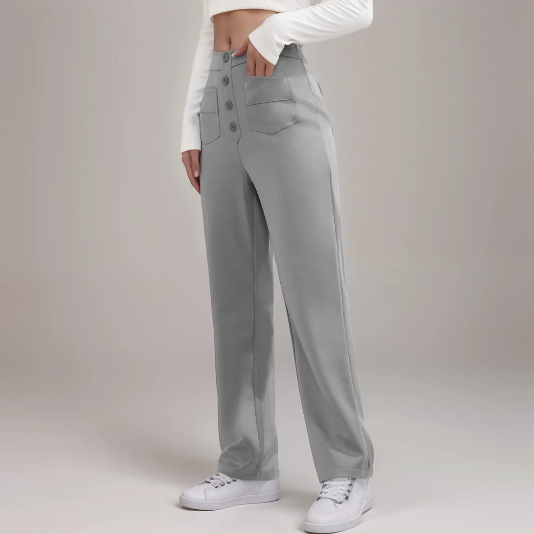 High-Waisted Pants – Button Front – Stretch Comfort Fit
