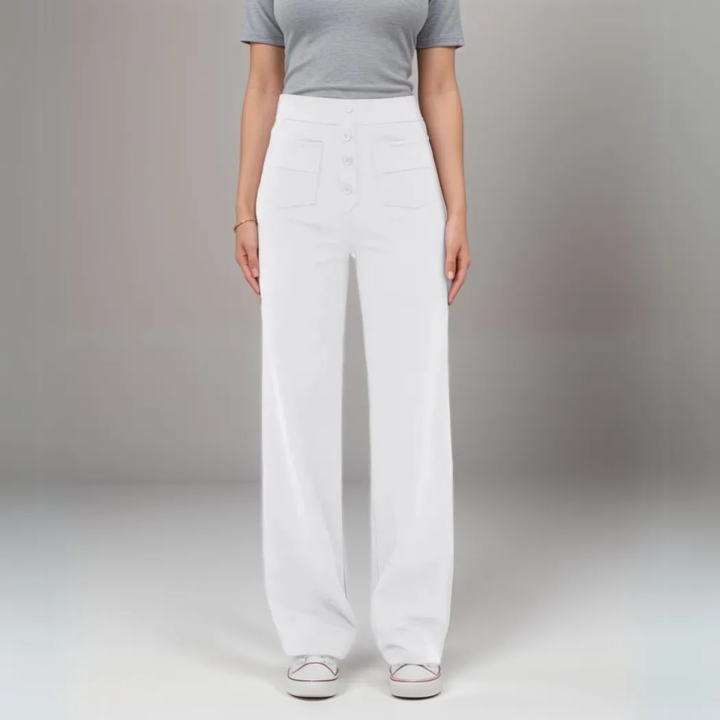 High-Waisted Pants – Button Front – Stretch Comfort Fit