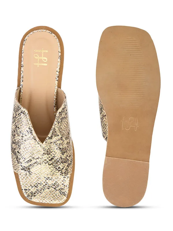 Hydes N Hues Metalic Beige Silver Flat Sandal For Women