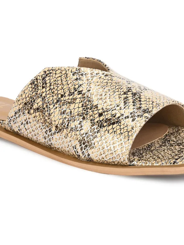 Hydes N Hues Metalic Beige Silver Flat Sandal For Women