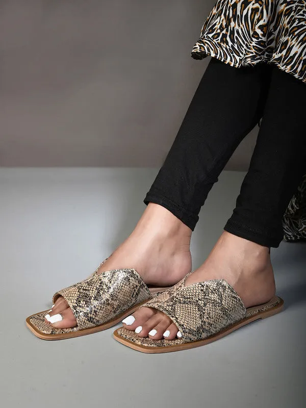 Hydes N Hues Metalic Beige Silver Flat Sandal For Women
