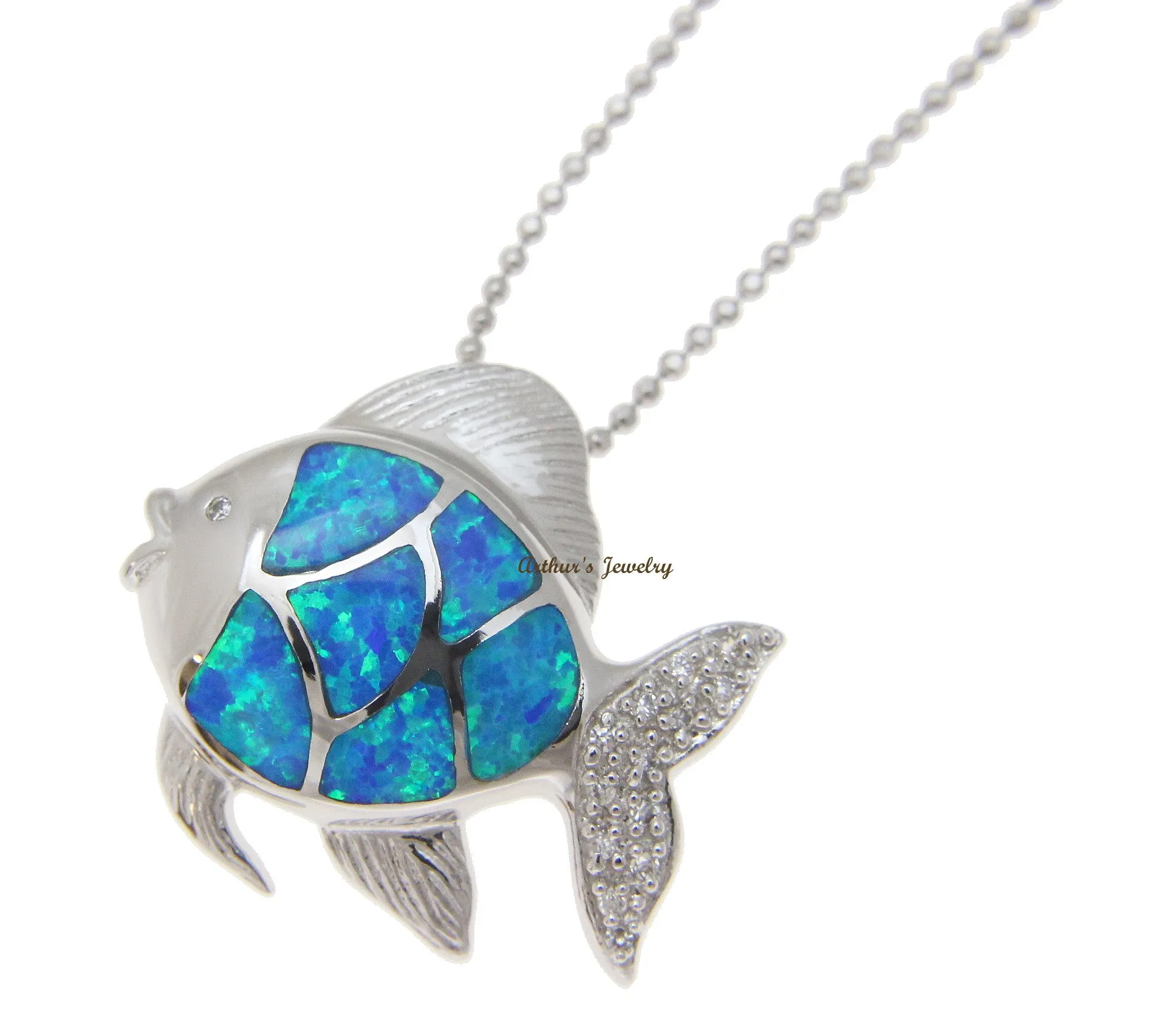 INLAY OPAL HAWAIIAN GOLD FISH SLIDE PENDANT CZ HEAVY 925 STERLING SILVER 23.25MM