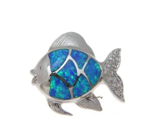 INLAY OPAL HAWAIIAN GOLD FISH SLIDE PENDANT CZ HEAVY 925 STERLING SILVER 23.25MM