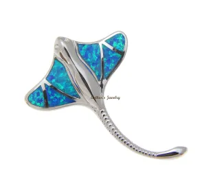INLAY OPAL HAWAIIAN LONG TAIL STINGRAY SLIDE PENDANT 925 STERLING SILVER 29MM