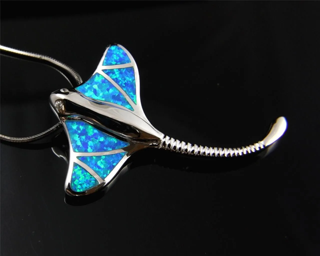INLAY OPAL HAWAIIAN LONG TAIL STINGRAY SLIDE PENDANT 925 STERLING SILVER 29MM