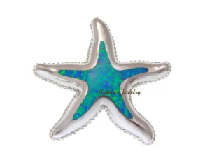 INLAY OPAL HAWAIIAN SEA STARFISH SLIDE PENDANT SOLID 925 STERLING SILVER 37.60MM