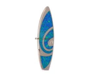 INLAY OPAL LARGE HEAVY HAWAIIAN SURFBOARD SLIDE PENDANT 925 STERLING SILVER