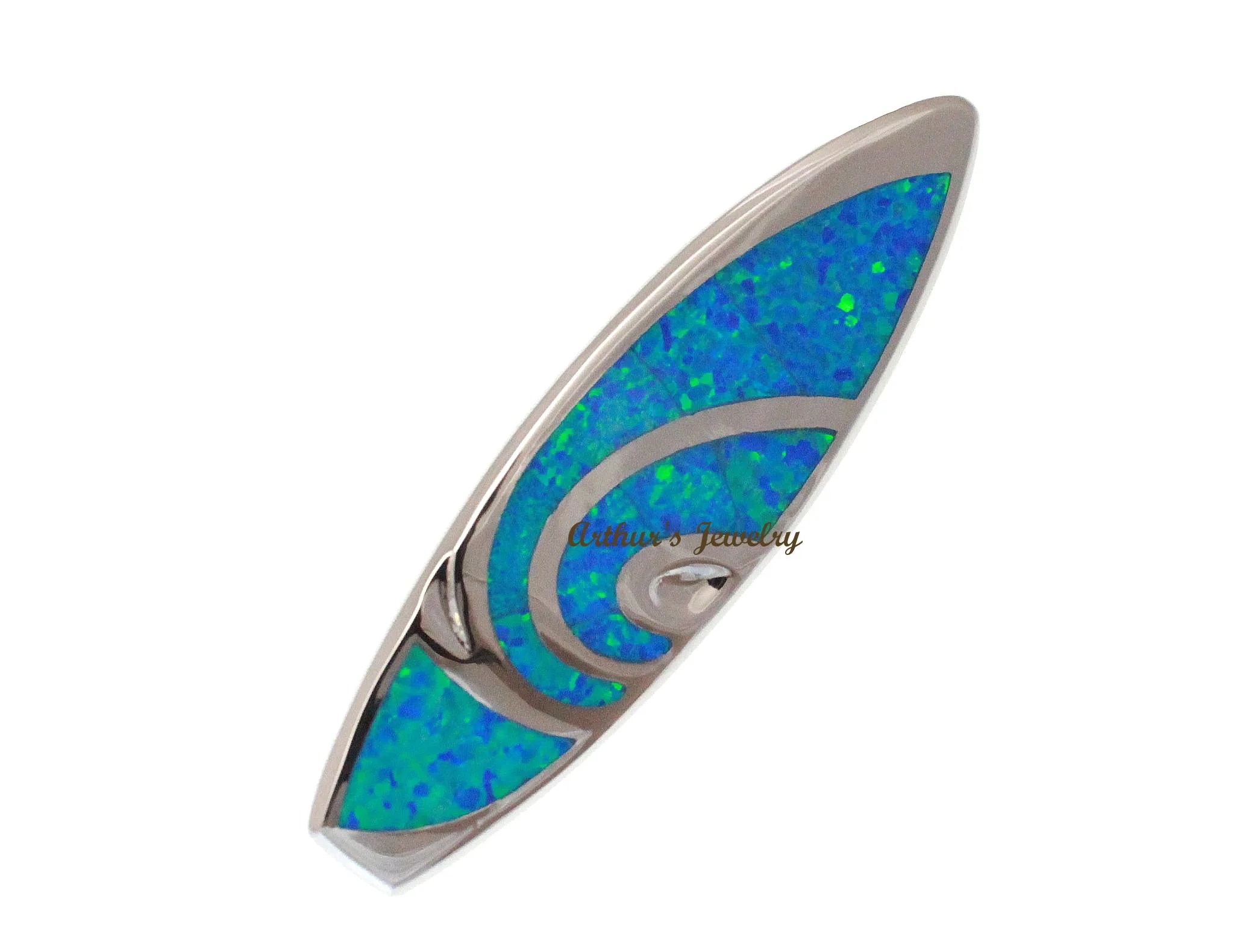 INLAY OPAL LARGE HEAVY HAWAIIAN SURFBOARD SLIDE PENDANT 925 STERLING SILVER