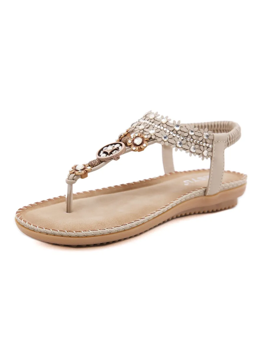 Khaki Floral-Accent Rhinestone Sandal