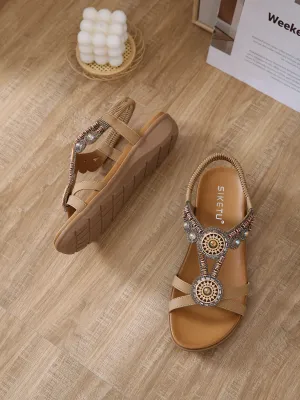 Khaki Geometric Rhinestone Sandal