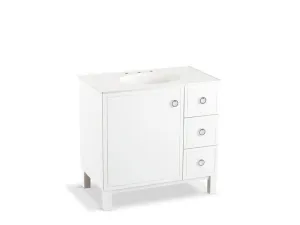 KOHLER K-99507-LGR-1WA Jacquard 36" bathroom vanity cabinet with furniture legs, 1 door and 3 drawers on right