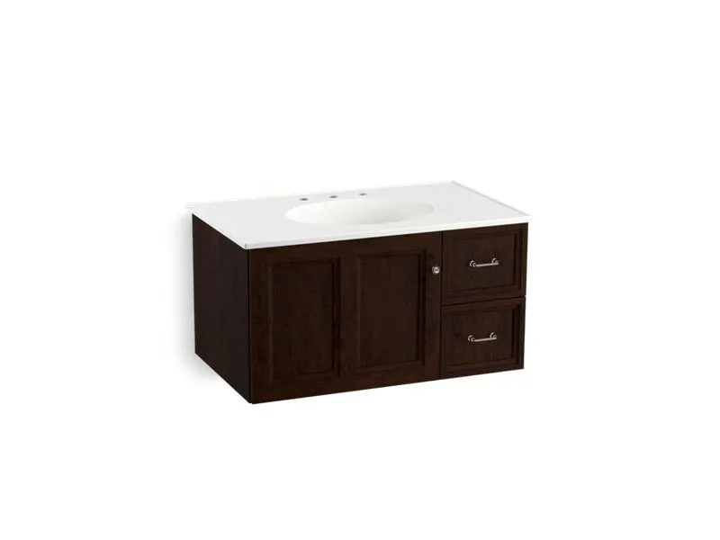 KOHLER K-99520-R-1WA Damask 36" wall-hung bathroom vanity cabinet with 1 door and 2 drawers on right