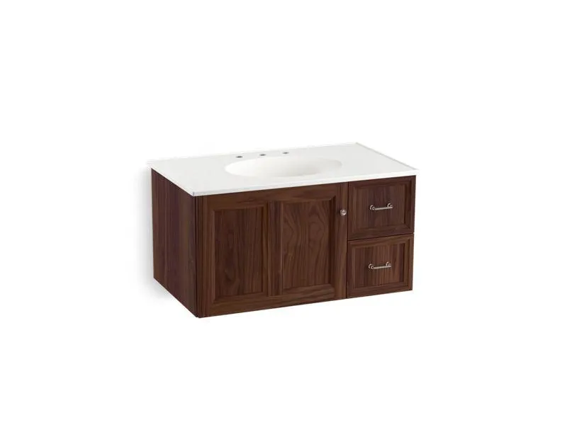 KOHLER K-99520-R-1WA Damask 36" wall-hung bathroom vanity cabinet with 1 door and 2 drawers on right