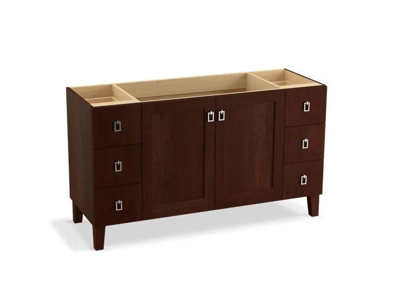 KOHLER K-99536-LGSD-1WA Poplin 60" bathroom vanity cabinet with legs, 2 doors and 6 drawers, split top drawers