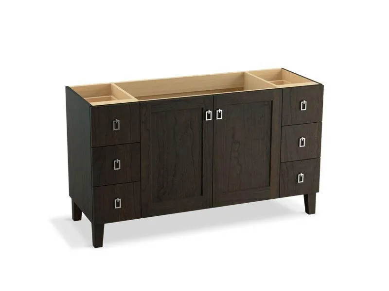 KOHLER K-99536-LGSD-1WA Poplin 60" bathroom vanity cabinet with legs, 2 doors and 6 drawers, split top drawers