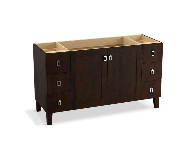 KOHLER K-99536-LGSD-1WA Poplin 60" bathroom vanity cabinet with legs, 2 doors and 6 drawers, split top drawers