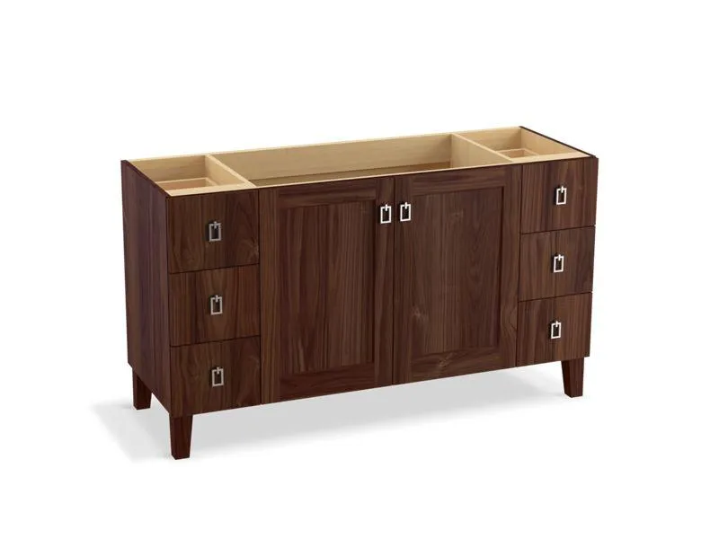KOHLER K-99536-LGSD-1WA Poplin 60" bathroom vanity cabinet with legs, 2 doors and 6 drawers, split top drawers