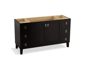 KOHLER K-99536-LGSD-1WA Poplin 60" bathroom vanity cabinet with legs, 2 doors and 6 drawers, split top drawers