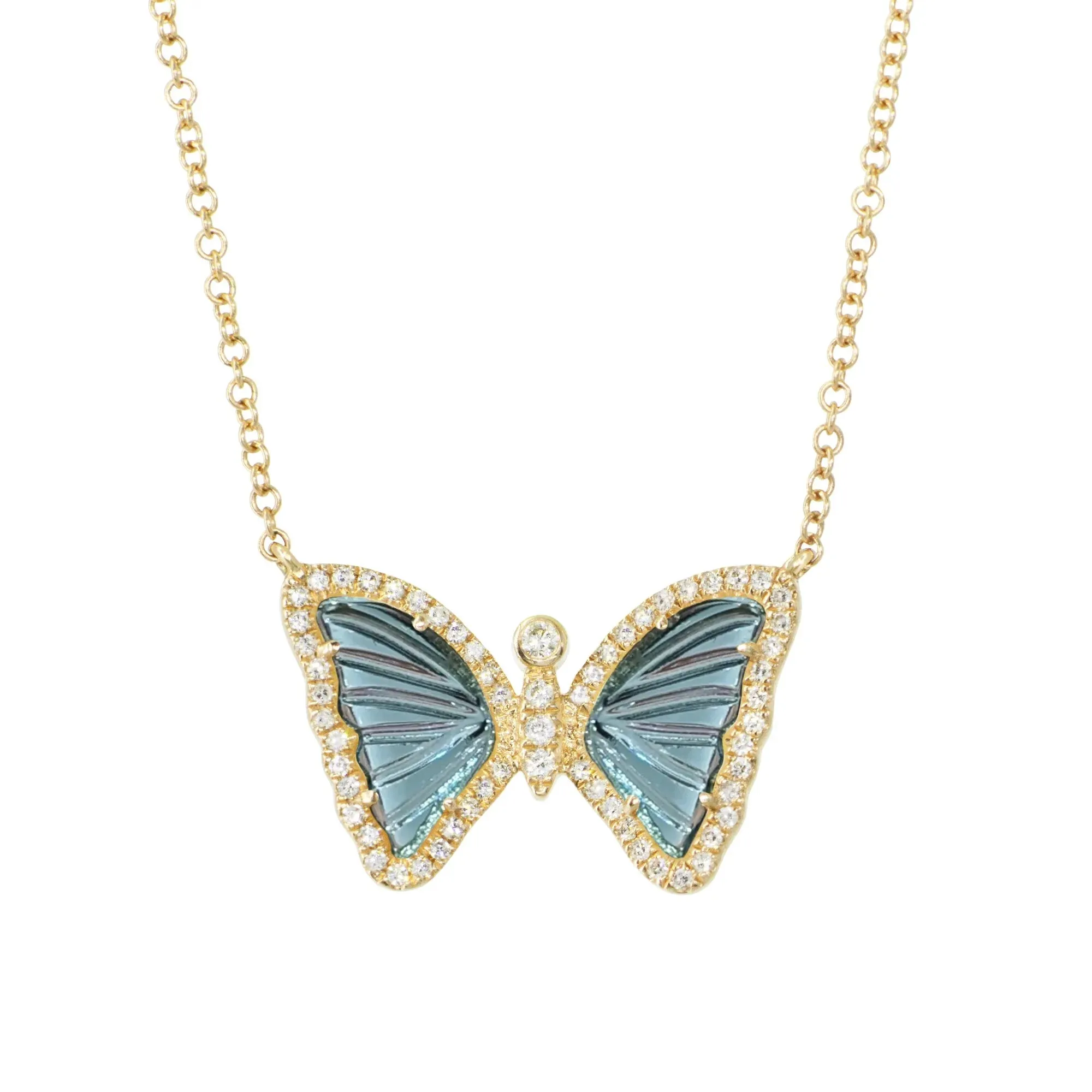 London Blue Topaz and Diamond Butterfly Necklace