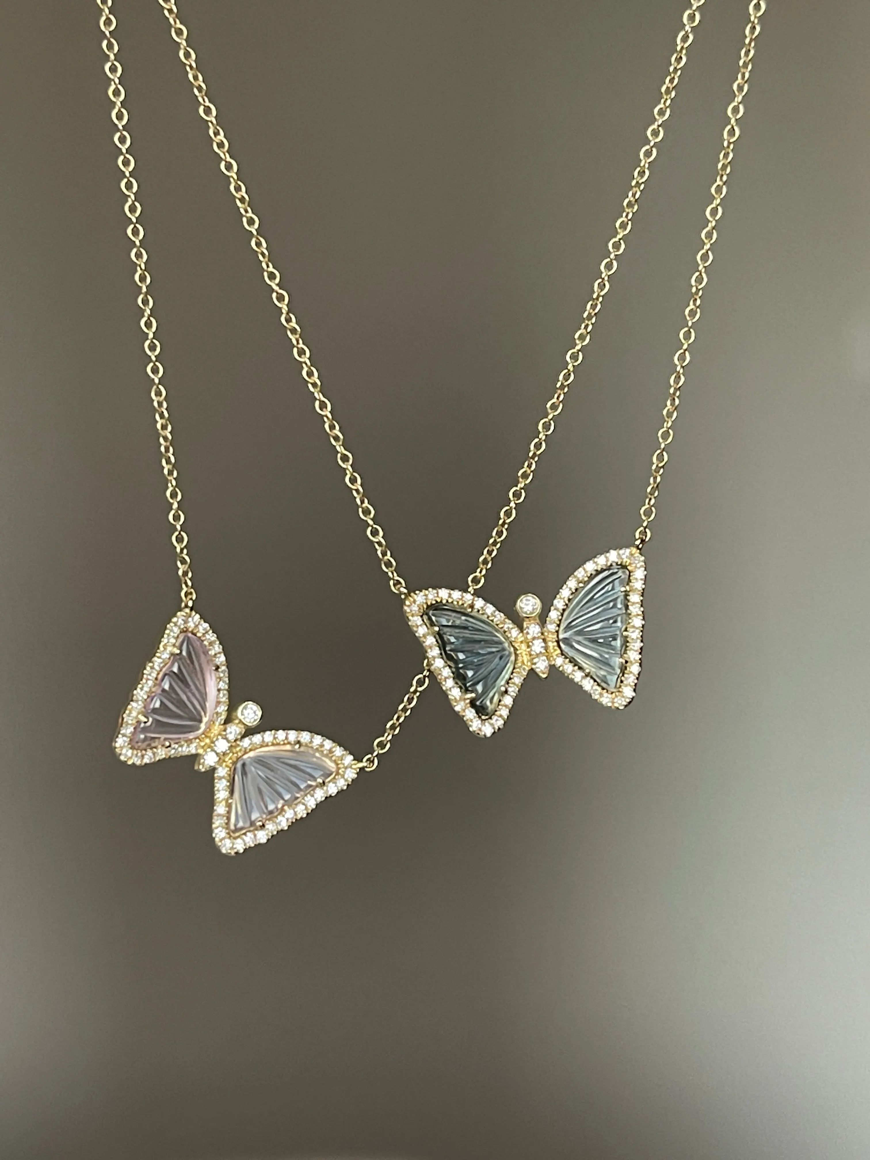 London Blue Topaz and Diamond Butterfly Necklace