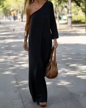 LUNA | SIDE-TO-SIDE ONE-SHOULDER STATEMENT MAXI DRESS