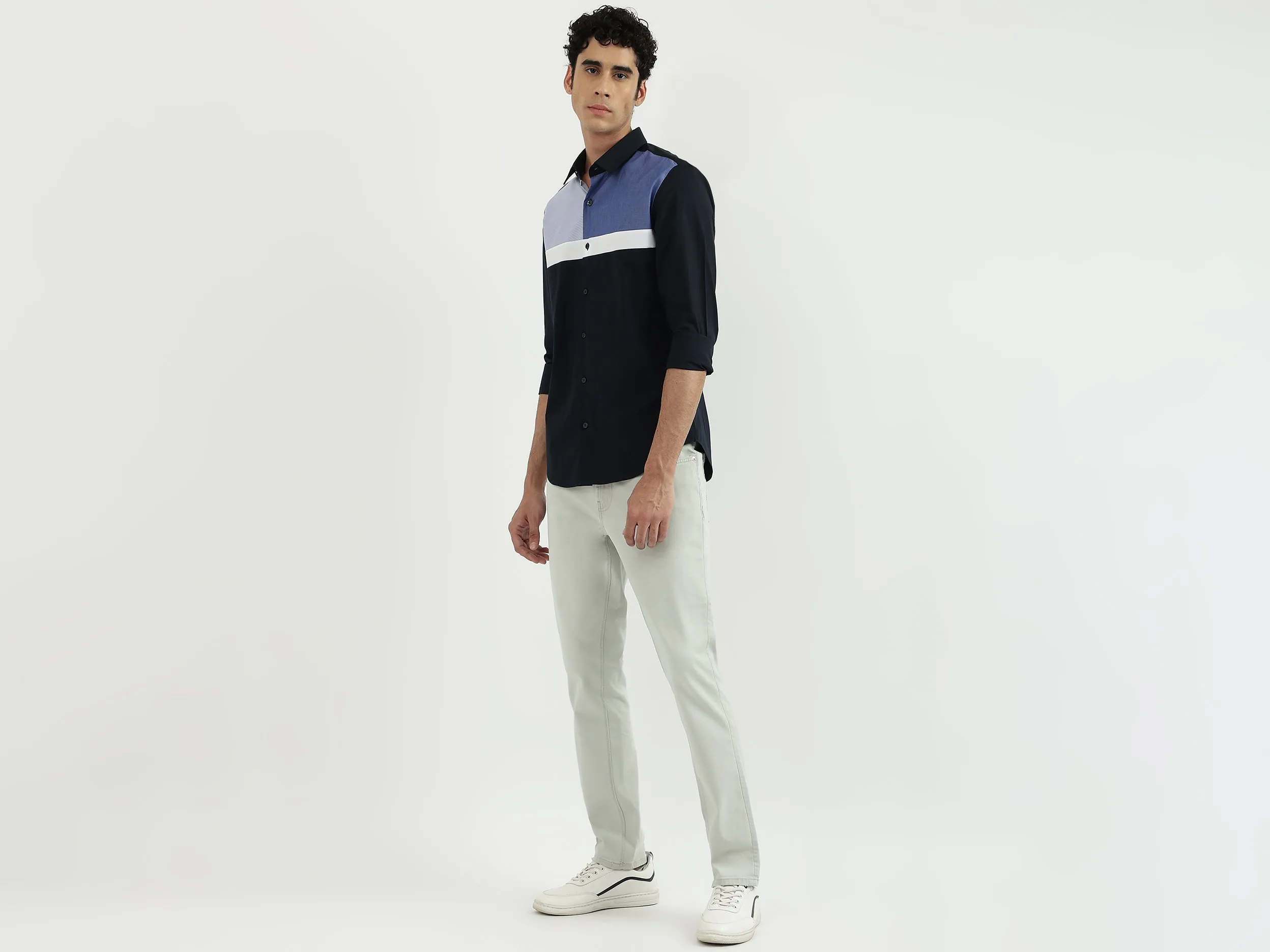 Men Colorblock Spread Collar Shirt