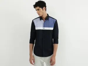 Men Colorblock Spread Collar Shirt