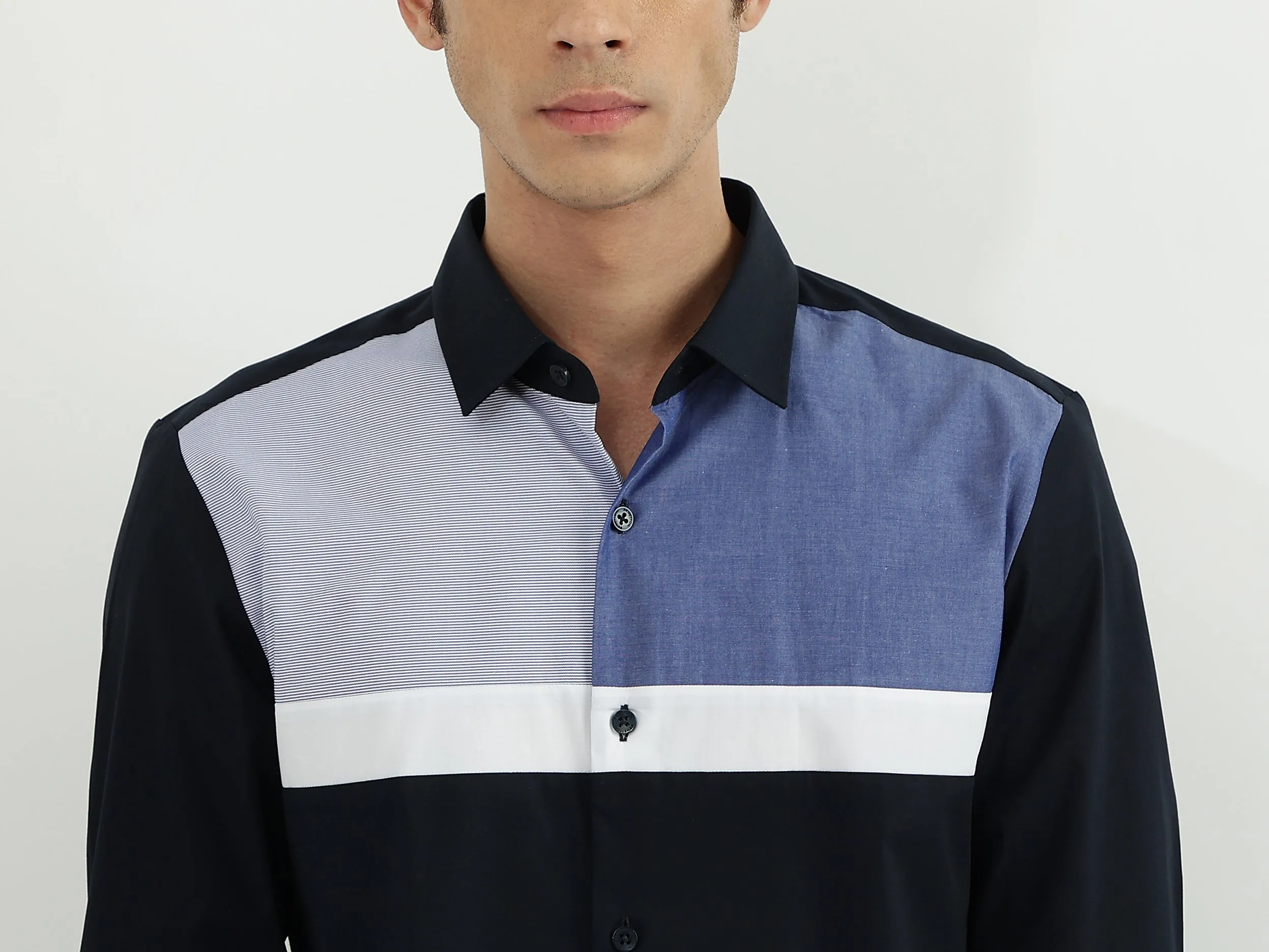 Men Colorblock Spread Collar Shirt