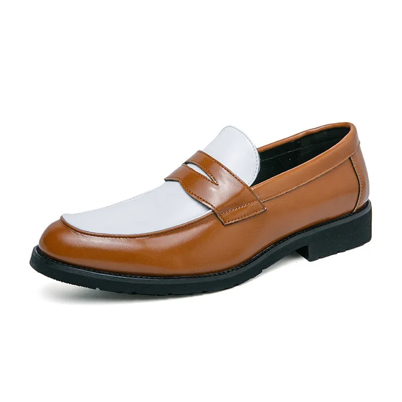 Men’s Loafers – Polished Leather – Slip-On – Rubber Sole – Two-Tone Dress Casual