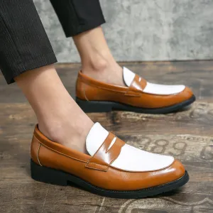 Men’s Loafers – Polished Leather – Slip-On – Rubber Sole – Two-Tone Dress Casual