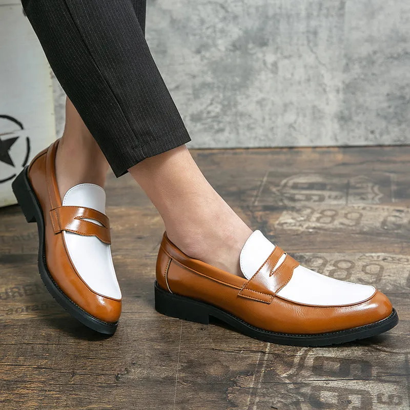 Men’s Loafers – Polished Leather – Slip-On – Rubber Sole – Two-Tone Dress Casual