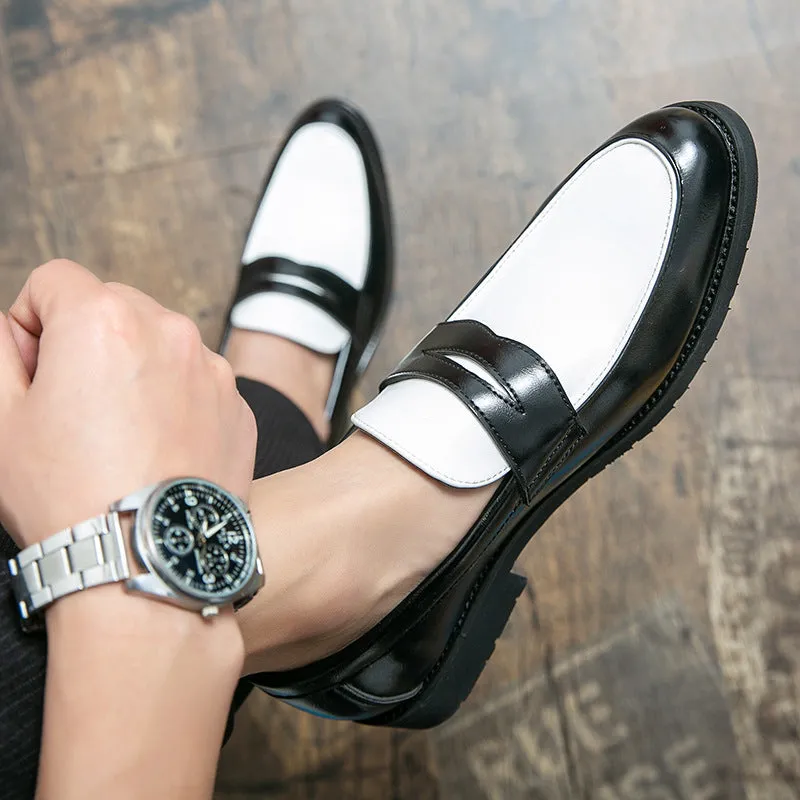 Men’s Loafers – Polished Leather – Slip-On – Rubber Sole – Two-Tone Dress Casual