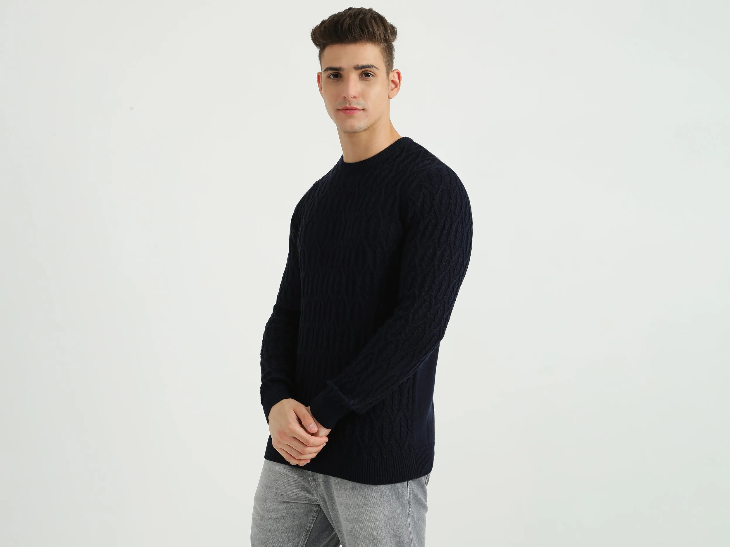 Mens Long Sleeve Textured Sweater
