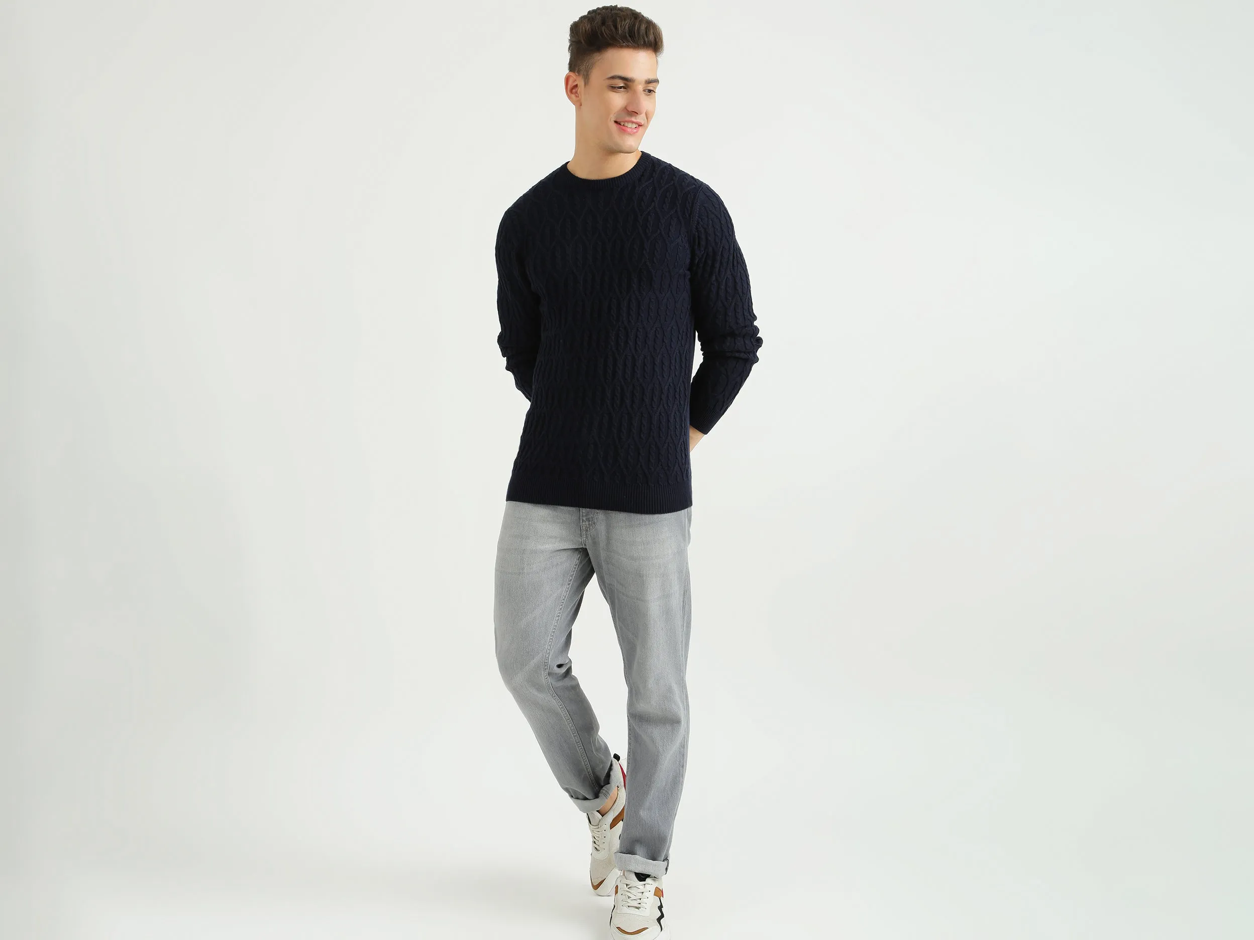 Mens Long Sleeve Textured Sweater