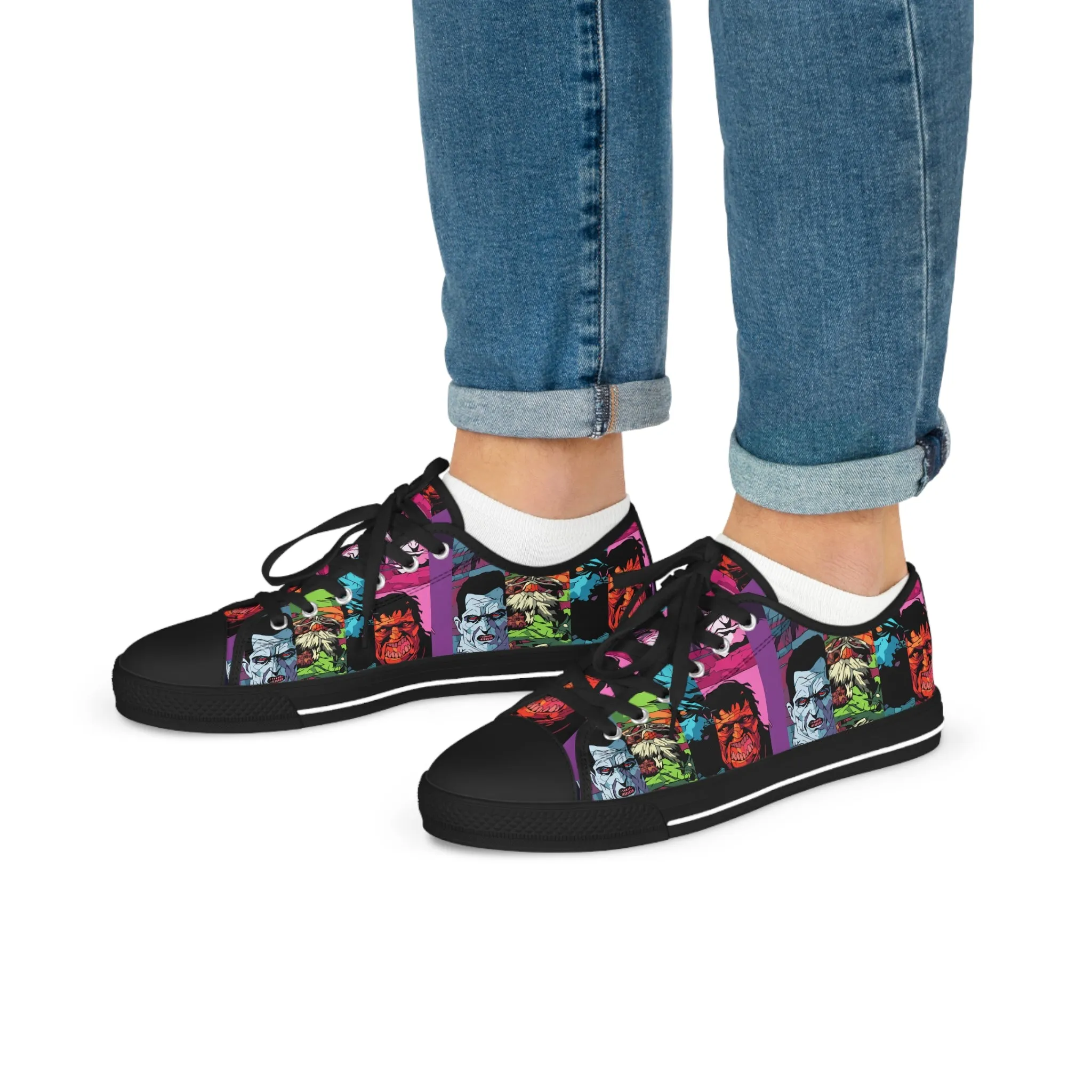 Men's Low Top Sneakers - Spooky Monsters Anime Beta