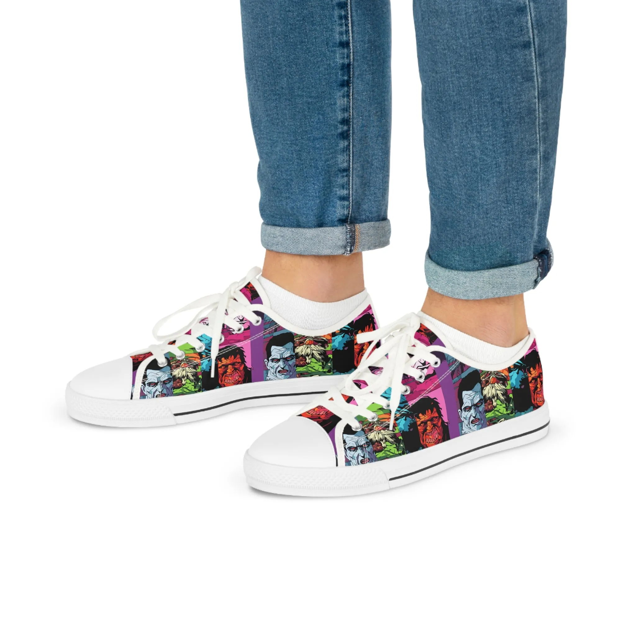Men's Low Top Sneakers - Spooky Monsters Anime Beta
