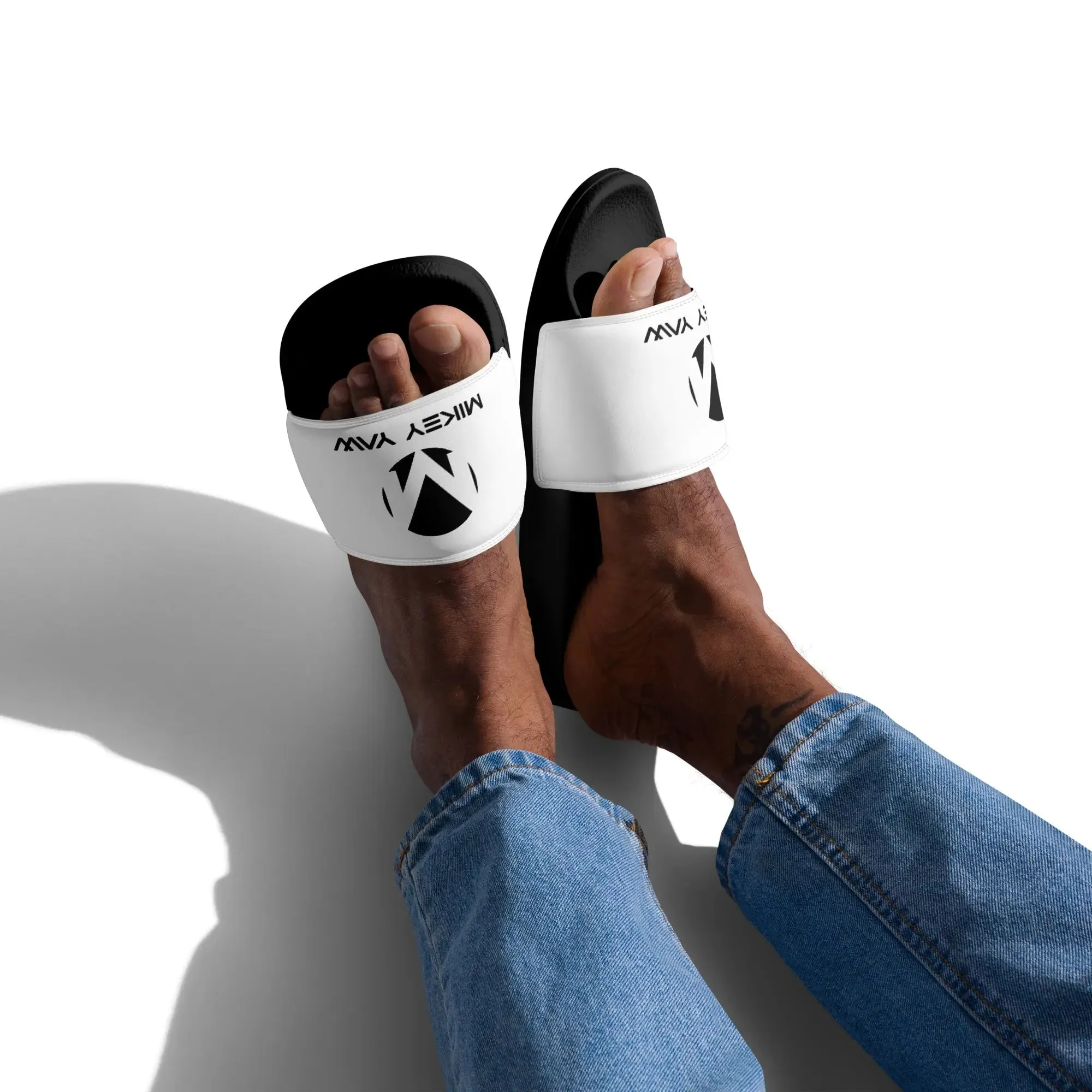 Men’s White with Black Monogram Slides