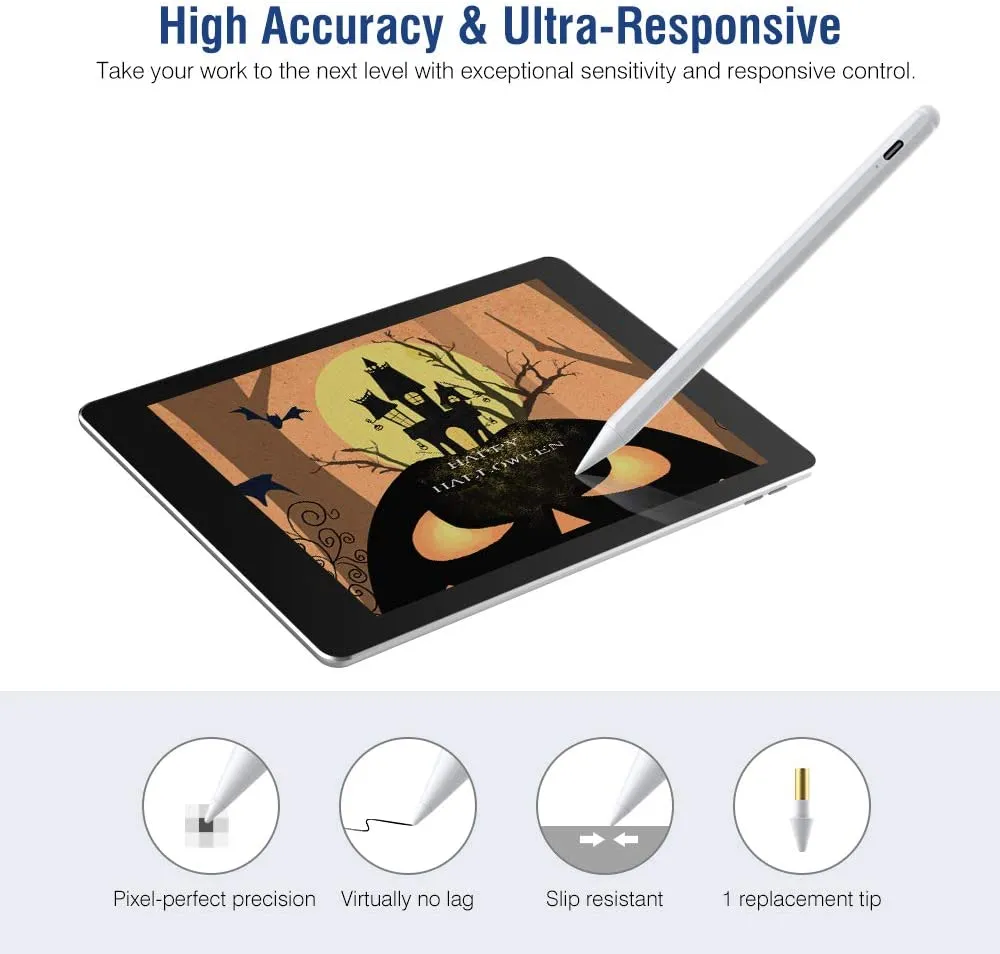 New MoKo Stylus Pen with Palm Rejection, Active Stylus Pencil Rechargeable Compatible with (2018-2020) Apple iPad 8th Generation/Air 4/3rd, Mini 5th Gen, iPad 6 & 7th 10.2"/Pro 12.9 inch - White