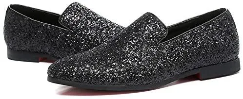 NXY Men's Sparkling Glitter Luxury Slip on Loafers Smoking Slipper