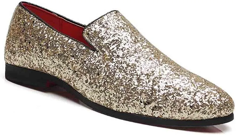 NXY Men's Sparkling Glitter Luxury Slip on Loafers Smoking Slipper